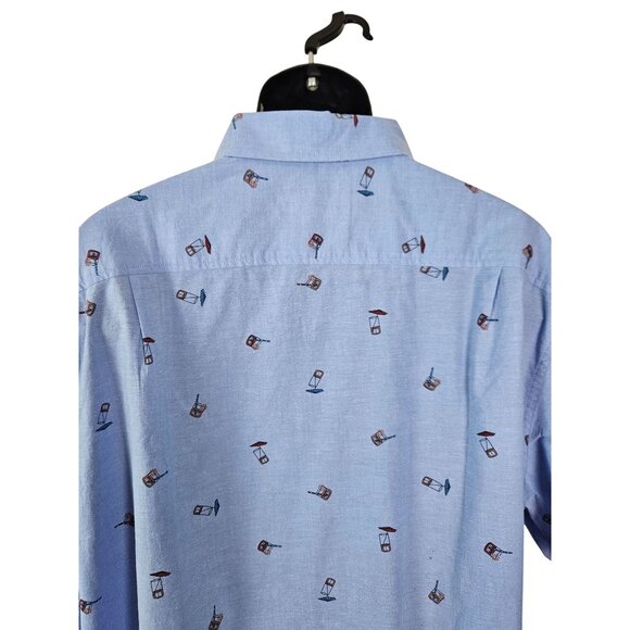 Goodfellow & Co Mens Blue Short-Sleeve Button-Up Shirt Umbrella Drink Print XXL - Picture 5 of 9